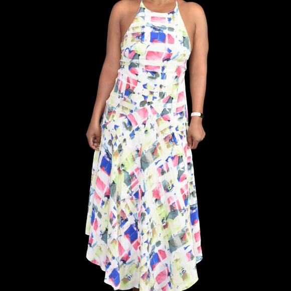 Joie Cinthia Halter Dress White Silk Watercolor Print Handkerchief Midi Slip 4 - Picture 10 of 16